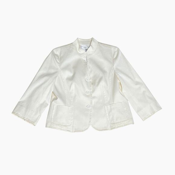 Judith Hart Blazer Jacket Womens 16 Ivory Textured Cotton Full Lining Button - Picture 4 of 11